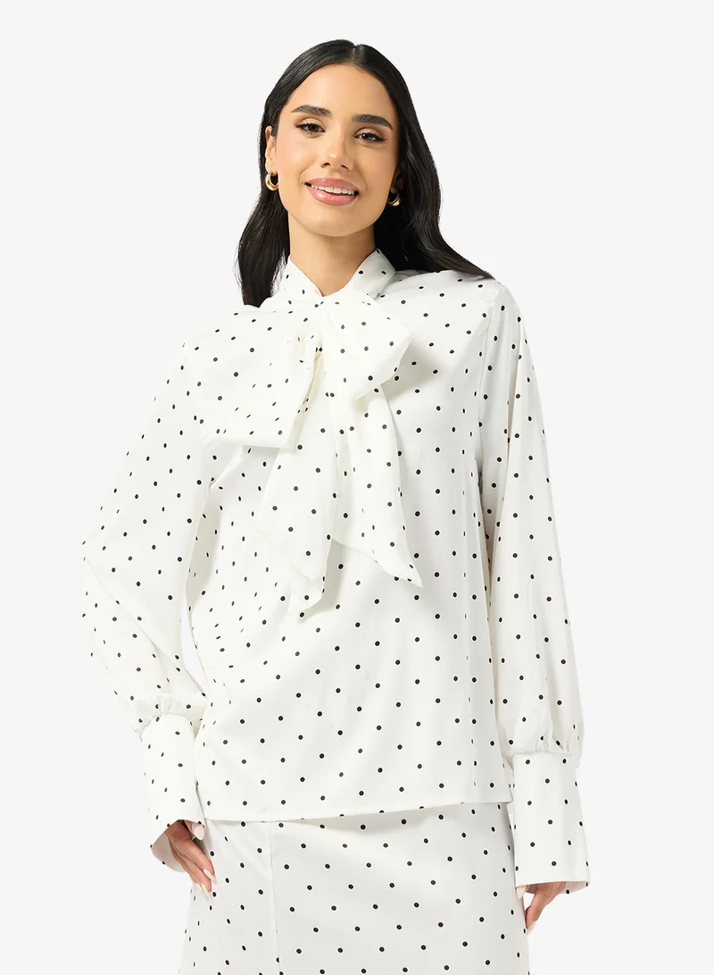 Ginger Polka Dot Bow Tie Detail Blouse